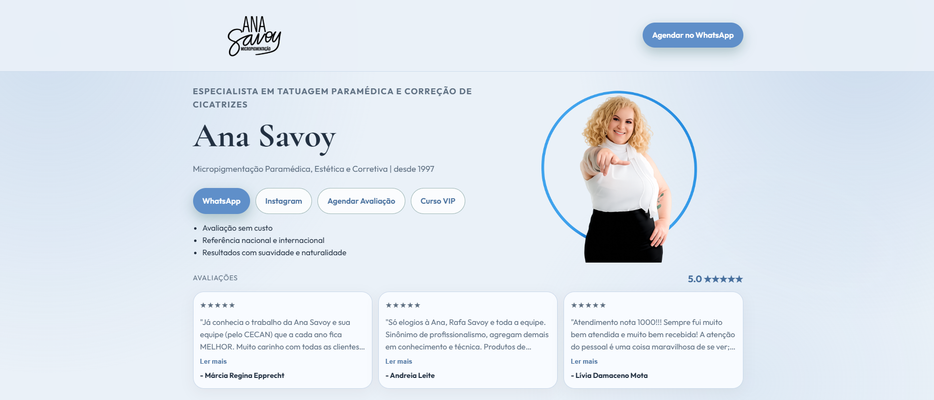 Site Ana Savoy – micropigmentação